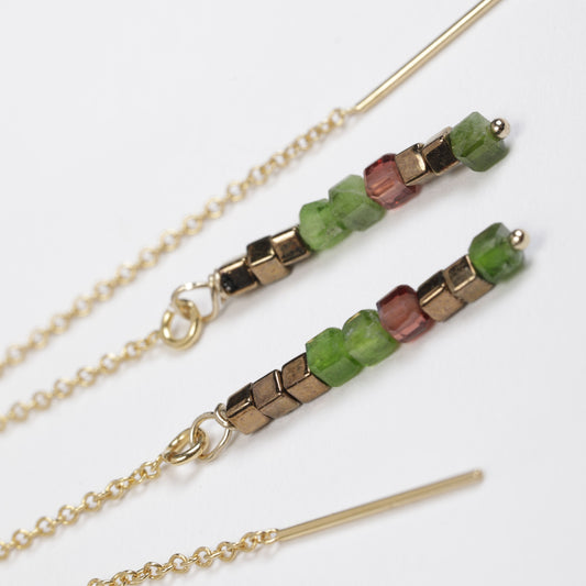 bouclesd_oreilles diopside grenat lie vin perles miyuki carrees chainette Gold filled journee singuliere