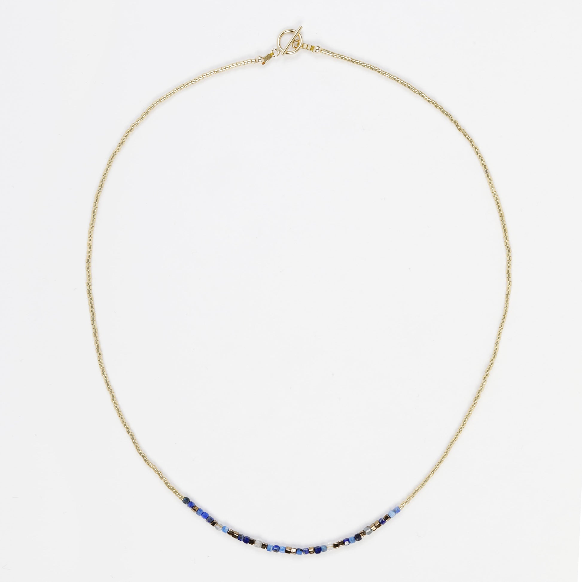 Collier Lapis lazuli bleu fluorines transparentes perles Miyuki rondes et carrees Fermoir OT Gold-filled journee singuliere
