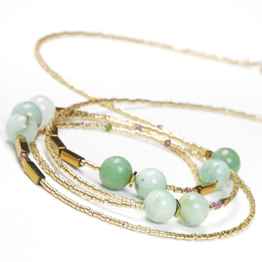 collier sautoir chrysophase vert hematite carree grenat lie de vin diopside fermoir Gold-filled OT journee singuliere