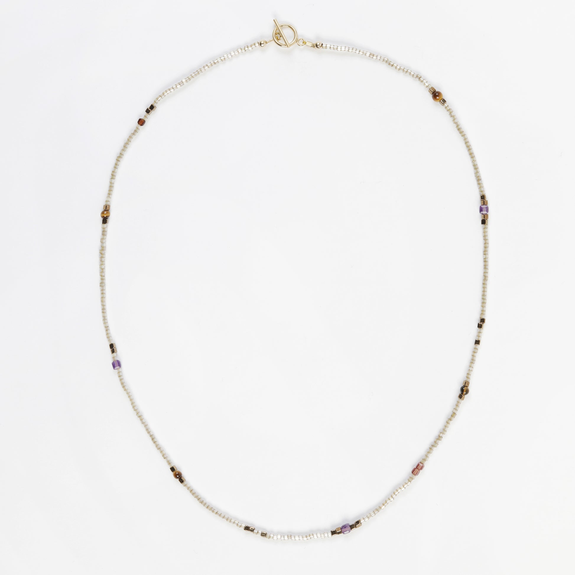 Collier amethyste oeil de tigre perles grenat lie vin perles Miyuki carrees journee singuliere