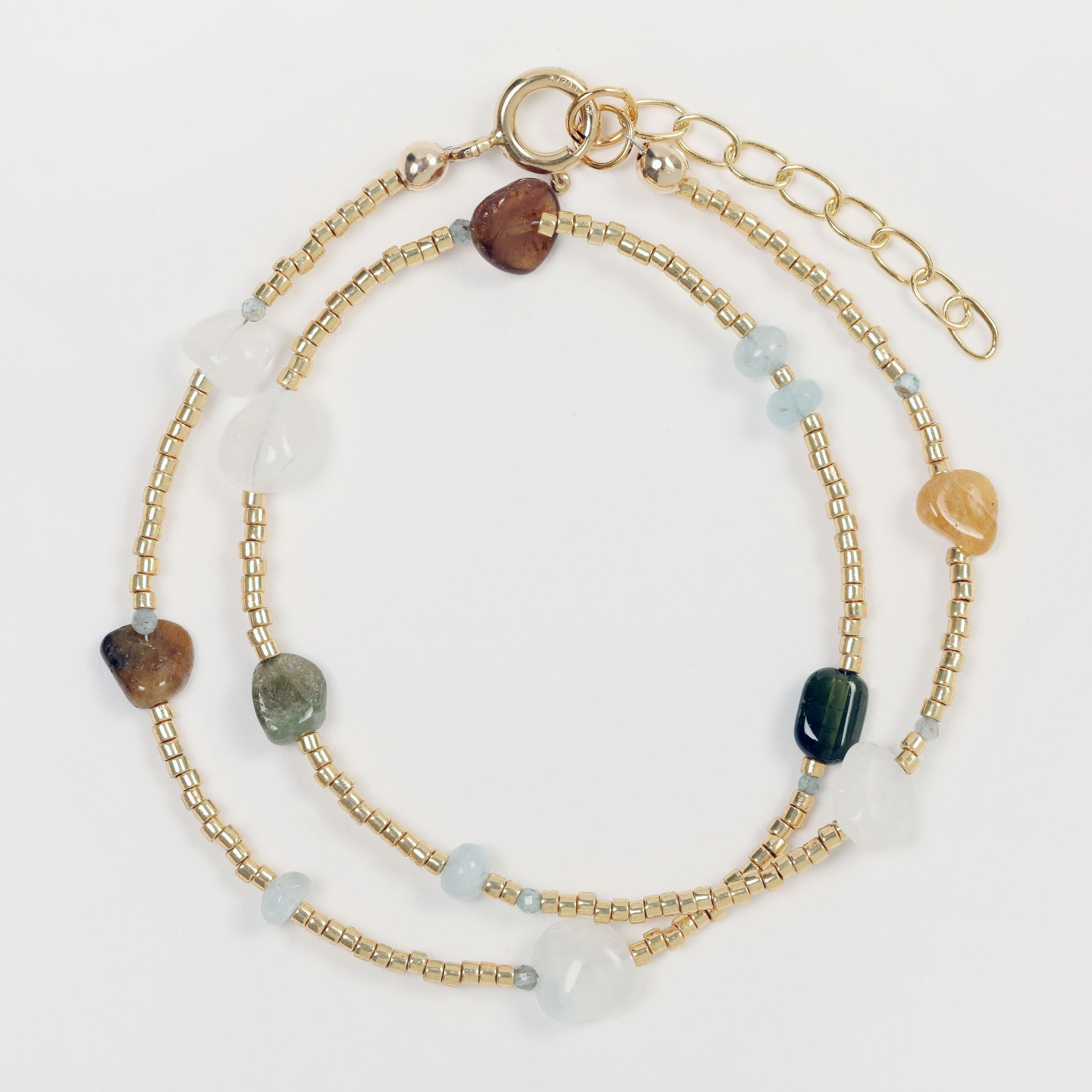 bracelet double rallonge miyuki pierre de lune cordelite tourmaline apatite fermoir plaque or journee singuliere
