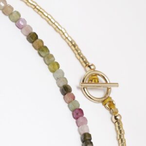 Collier ras-de-cou en Tourmaline, perles japonaises Miyuki dorées fermoir et OT Gold-Filled