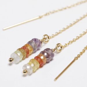 Boucles d'oreilles en Saphirs arcs en ciel et chainette Gold-Filled.