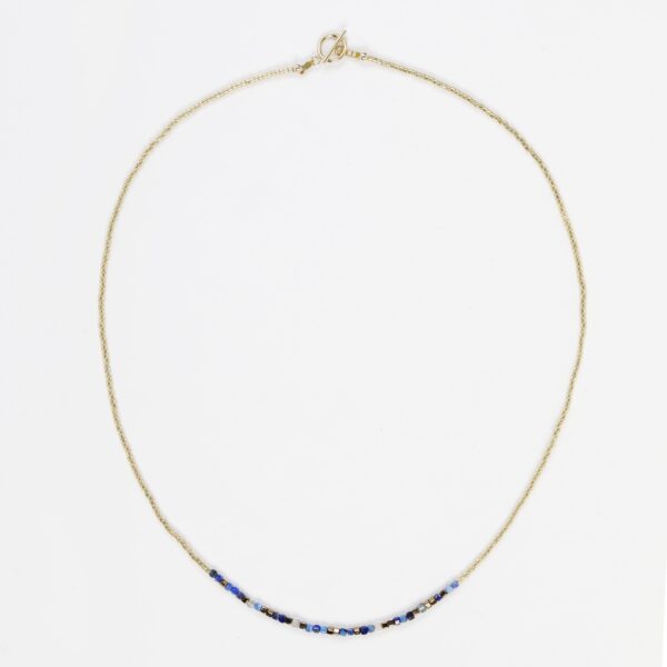 Collier en Lapis Lazuli, Fluorine, perles Miyuki rondes et carrées et fermoir OT Gold-Filled