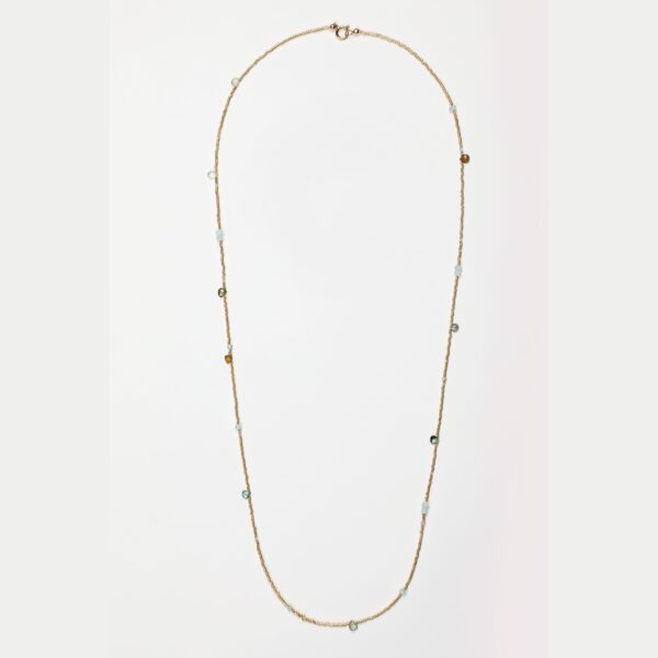 Collier double tour en Tourmaline, Péridot, Cordelite, Apatite, Perles de Miyuki avec finition Gold-filled