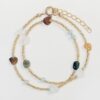 Bracelet double avec rallonge en Perles de Miyuki, Pierre de lune, Cordelite, Tourmaline, Apatite et fermoir plaqué or