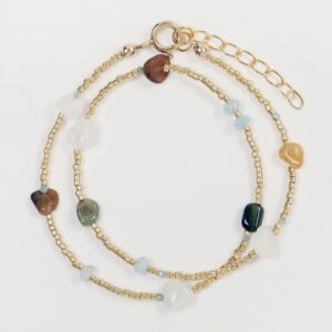 Bracelet double avec rallonge en Perles de Miyuki, Pierre de lune, Cordelite, Tourmaline, Apatite et fermoir plaqué or