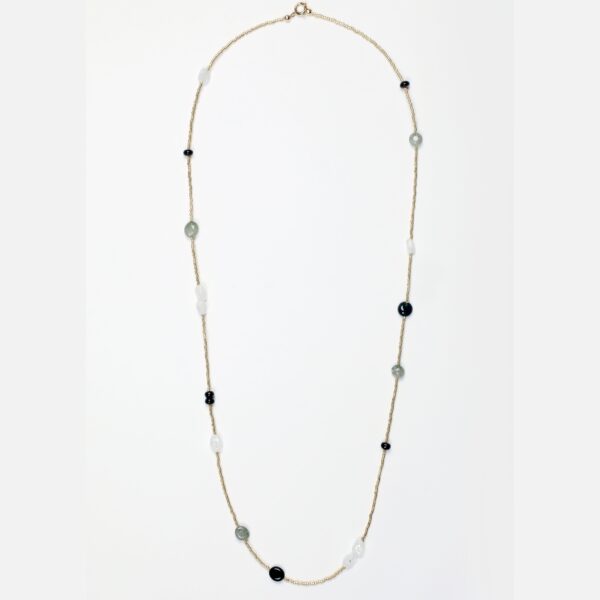 Collier double tour en Perle de Miyuki, Pierre de lune, Quartz et fermoir en Gold-filled