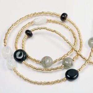 Collier double tour en Perle de Miyuki, Pierre de lune, Quartz et fermoir en Gold-filled