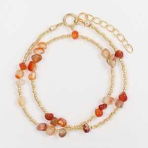 Bracelet double tour avec rallonge en Miyuki, Cornaline et fermoir plaqué or