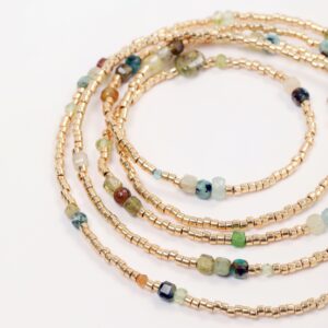 Collier double tour en Miyuki, Péridot, Turquoise africaine, Grenat lie de vin, Fluorine, Tourmaline, Aventurine et fermoir en Gold-filled