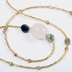 Collier en Miyuki, Tourmaline, Quartz, Cristal Swarovski, Turquoise africaine, Fluorine et fermoir en Gold-filled